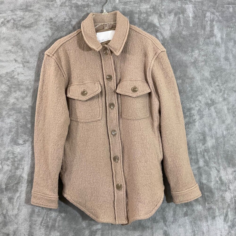 Oak + Fort Boiled Wool Blend Shirt Jacket Shacket women’s S beige button up